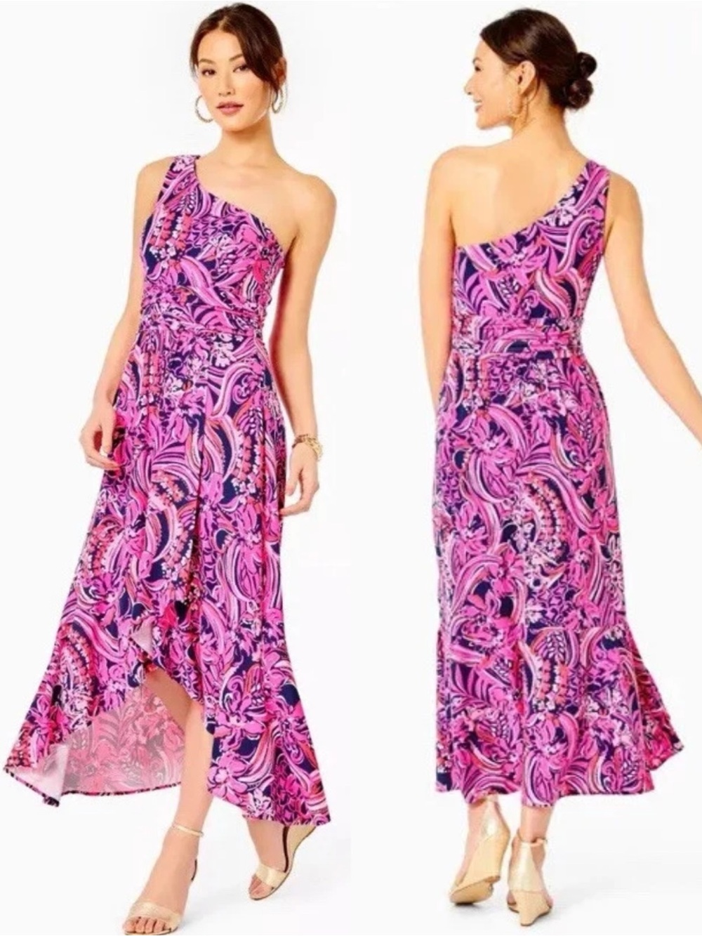Lilly Pulitzer Monico One Shoulder Midi Dress w/built in bra Vacation Resort g27